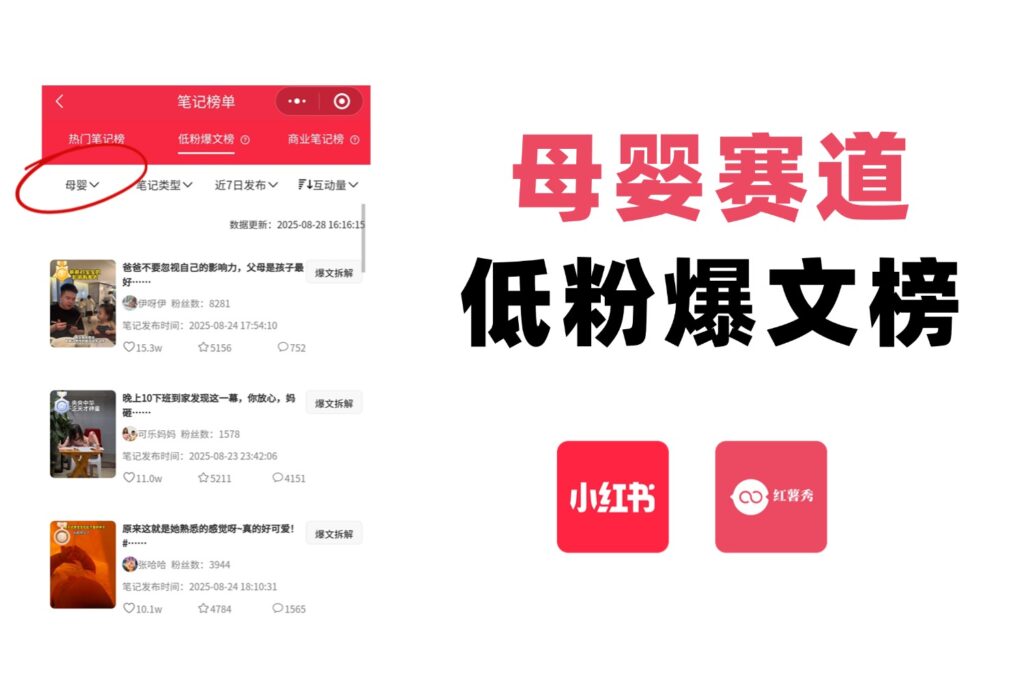 母婴博主必备丨一键查询低粉爆文榜单笔记